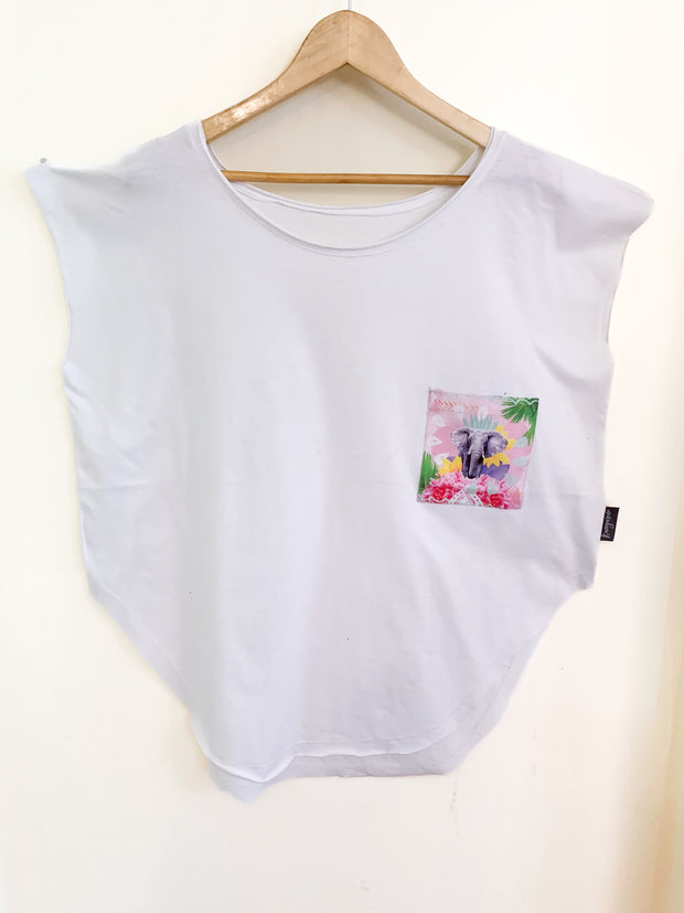 Womens White T with Proud Tembo Pink Pocket