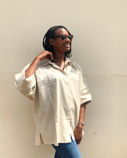 Oversized Shirt in Beige with Palm Print