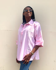 Oversized Shirt in Pink with Palm Tree Print