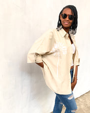 Oversized Shirt in Beige with Palm Print