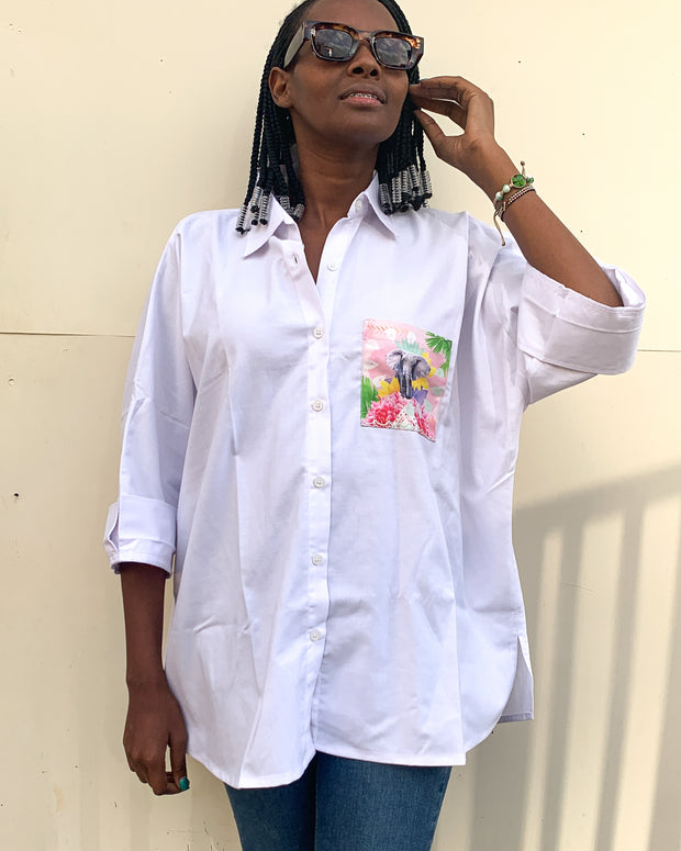 Oversized Shirt in White with Proud Tembo