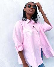 Oversized Shirt in Pink with Palm Tree Print