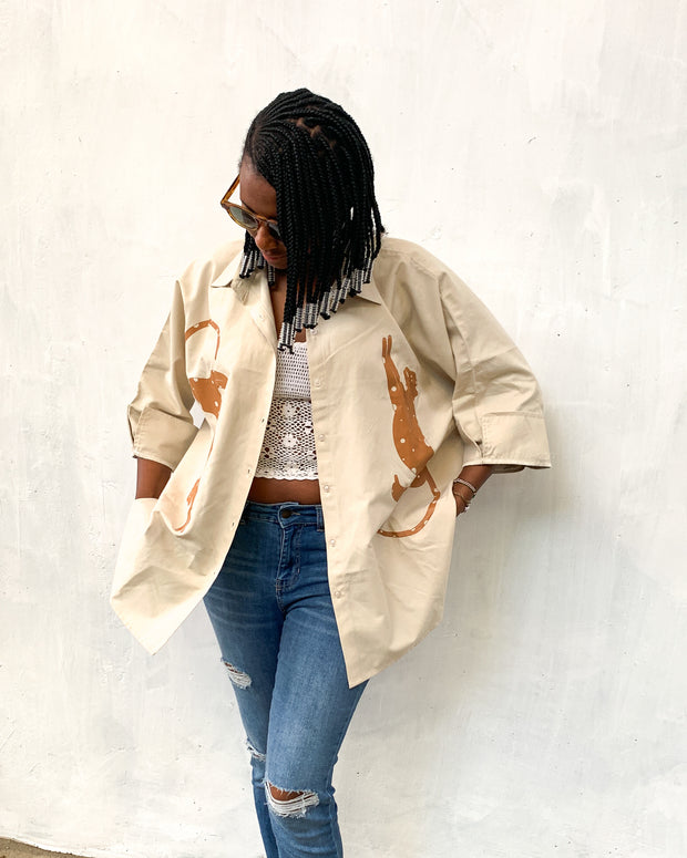 Oversized Shirt in Beige with Cheetah Print