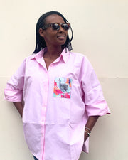 Oversized Shirt in Pink with Guinea Fowl Pocket