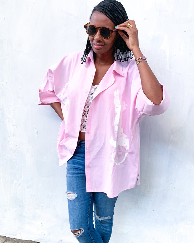 Oversized Shirt in Pink with Cheetah Print