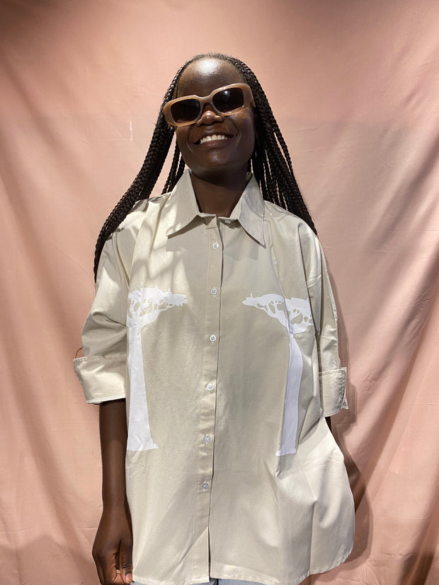 Oversized Shirt in Beige with White Baobab Print