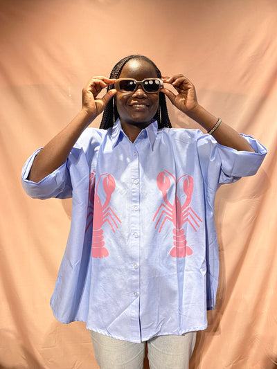 Oversized Shirt in Blue with With Amber lobster print Print