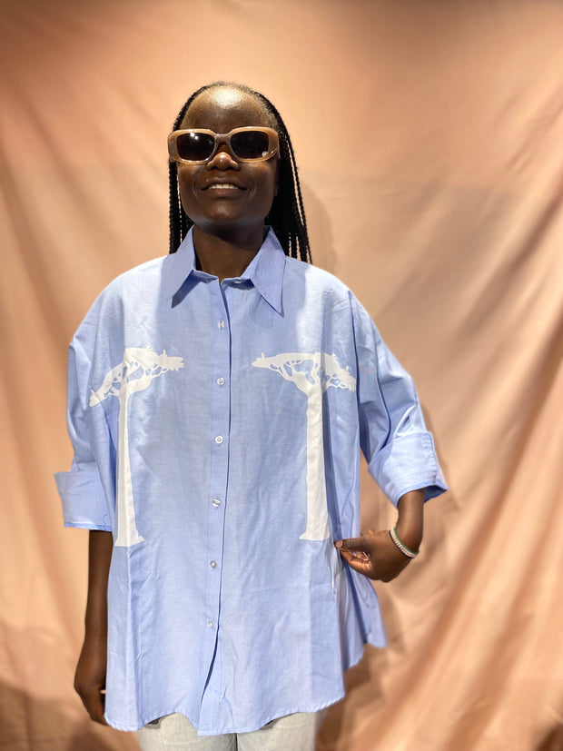 Oversized Shirt in Blue with White Baobab Print