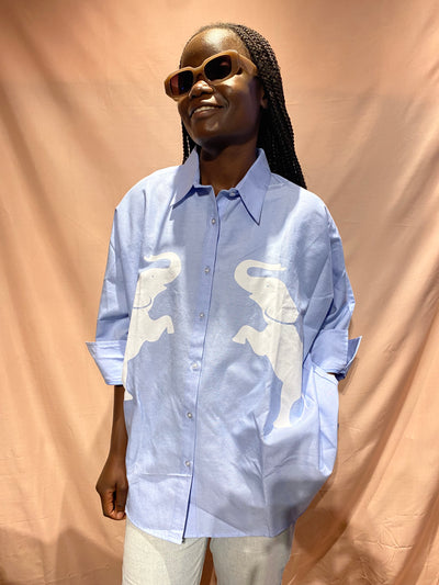 Oversized Shirt in Blue with White Elephant Print