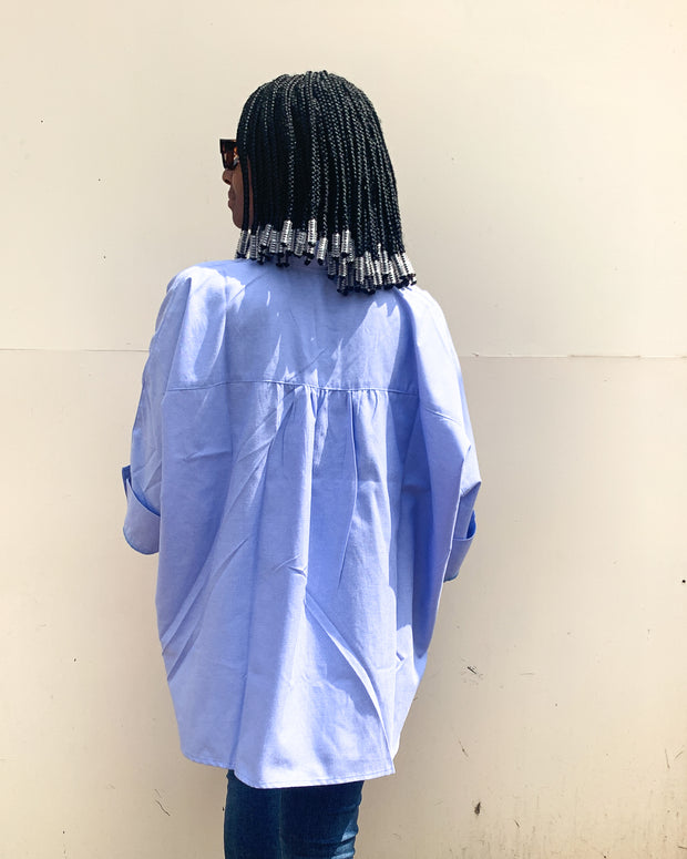 Oversized Shirt in Blue with Curious Simba Pocket