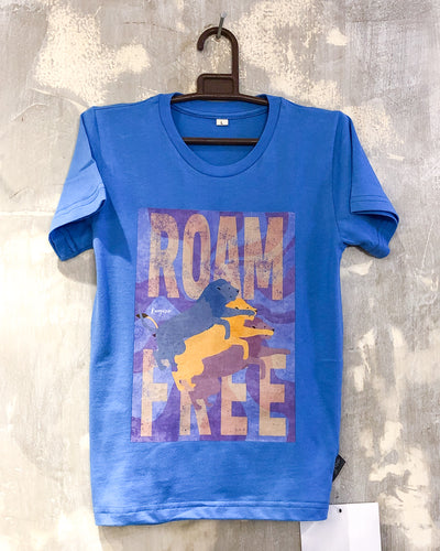 Kids Blue T with Roam Free Print