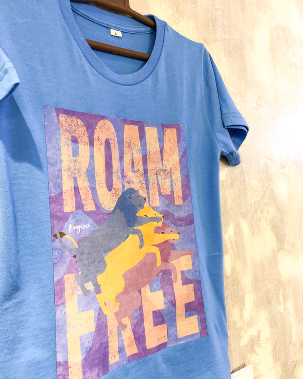 Kids Blue T with Roam Free Print