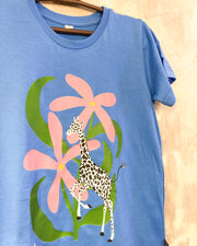 Kids Blue T with Floral Giraffe Print