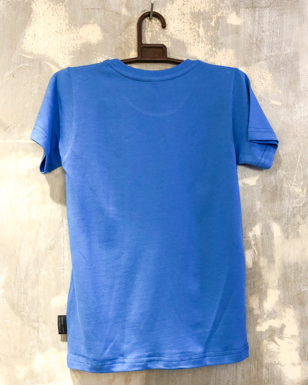 Kids Blue T with Floral Giraffe Print