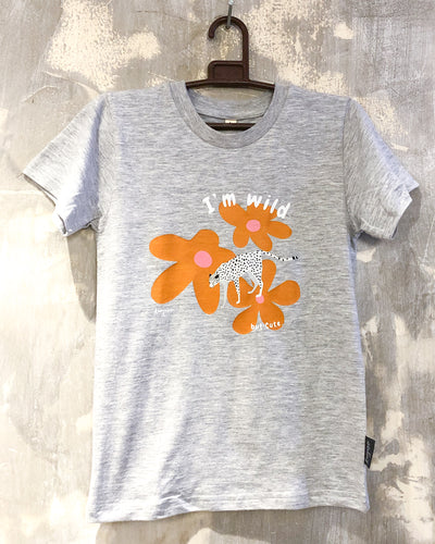 Kids Grey T with Floral Cheetah Print