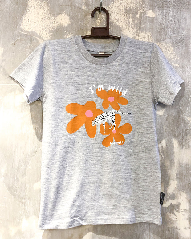 Kids Grey T with Floral Cheetah Print
