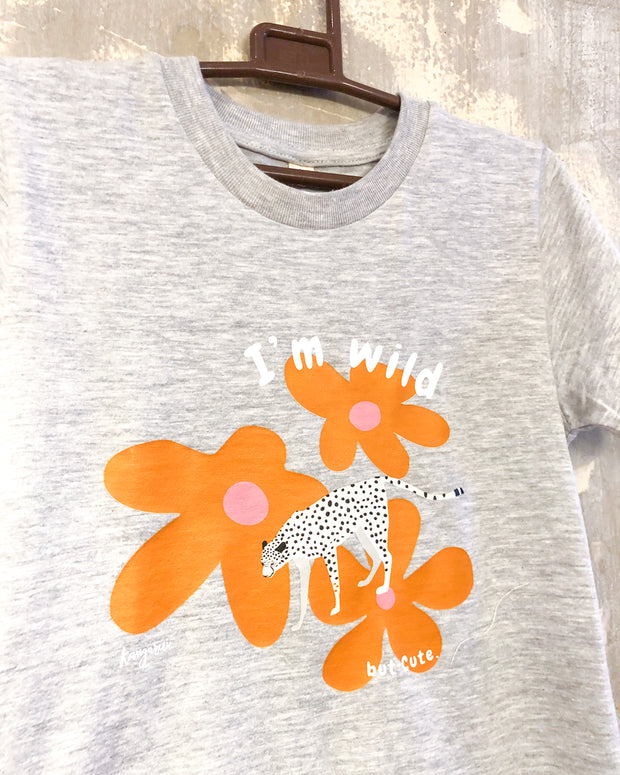 Kids Grey T with Floral Cheetah Print