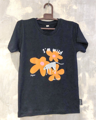 Kids Black T with Floral Cheetah Print