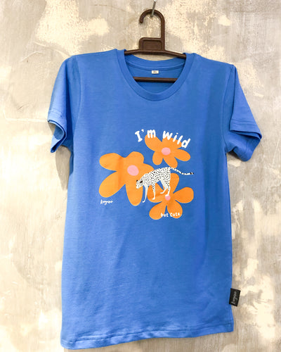 Kids Blue T with Floral Cheetah Print