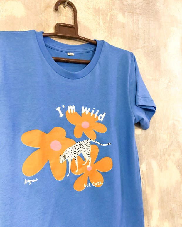 Kids Blue T with Floral Cheetah Print
