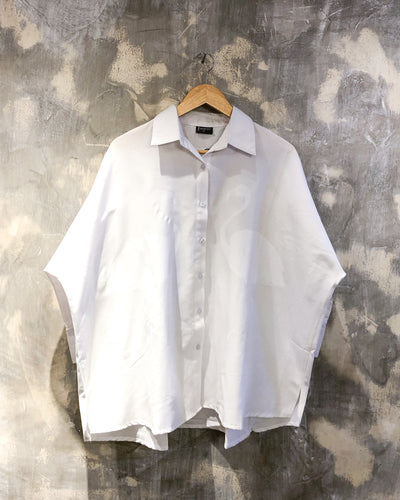 Oversized Shirt in White with White Flamingo Print