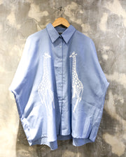 Oversized Shirt in Blue with White Giraffe Print