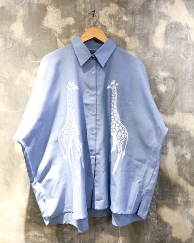 Oversized Shirt in Blue with White Giraffe Print