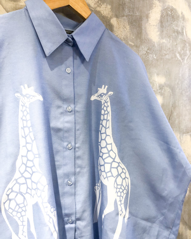 Oversized Shirt in Blue with White Giraffe Print