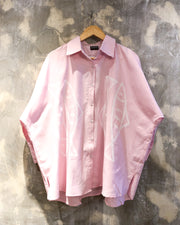 Oversized Shirt in Pink with White Fish Print