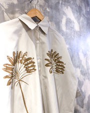 Oversized Shirt in Beige with Brown Palm Tree Print