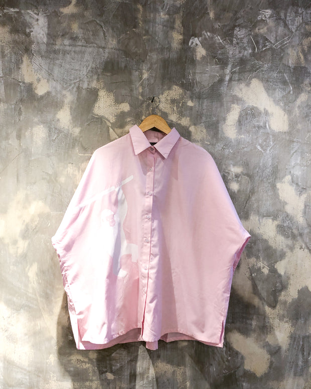 Oversized Shirt in Pink with White Gorilla Print