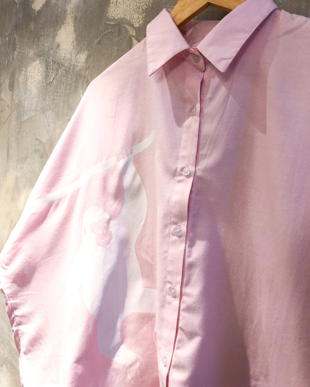 Oversized Shirt in Pink with White Gorilla Print