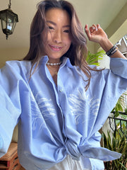 Oversized Shirt in Blue with Palm Tree Print