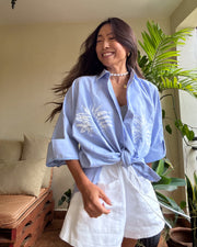 Oversized Shirt in Blue with Palm Tree Print