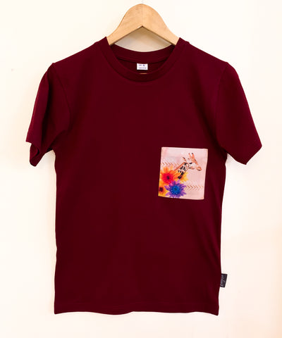 Unisex Maroon T with Giraffe Floral