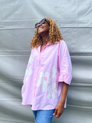 Oversized Shirt in Pink with Double Flower Print