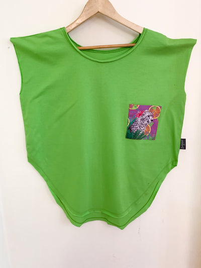 Womens Lime T with Citrus Cheetah Pocket
