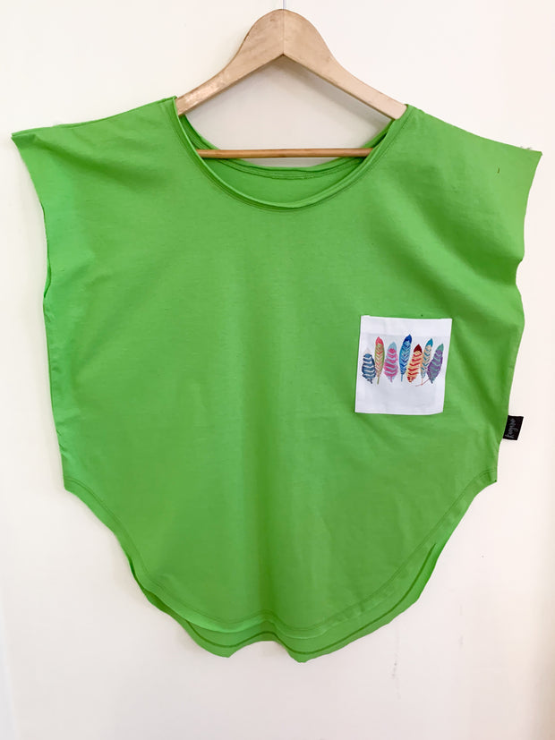 Womens Lime T with Feathers Pocket