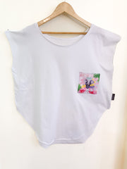 Womens White T with Proud Tembo Pink Pocket