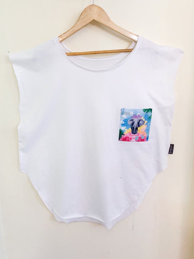 Womens White T with Proud Tembo Blue Pocket