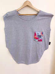 Womens Grey T with Optimistic Guinea Fowl Pocket