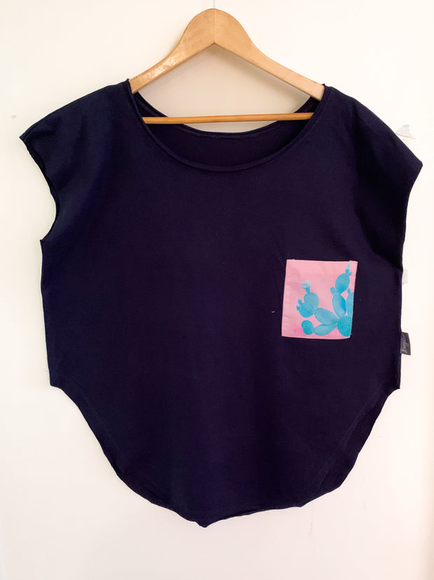 Womens Navy T with Stand Alone Cactus Pocket