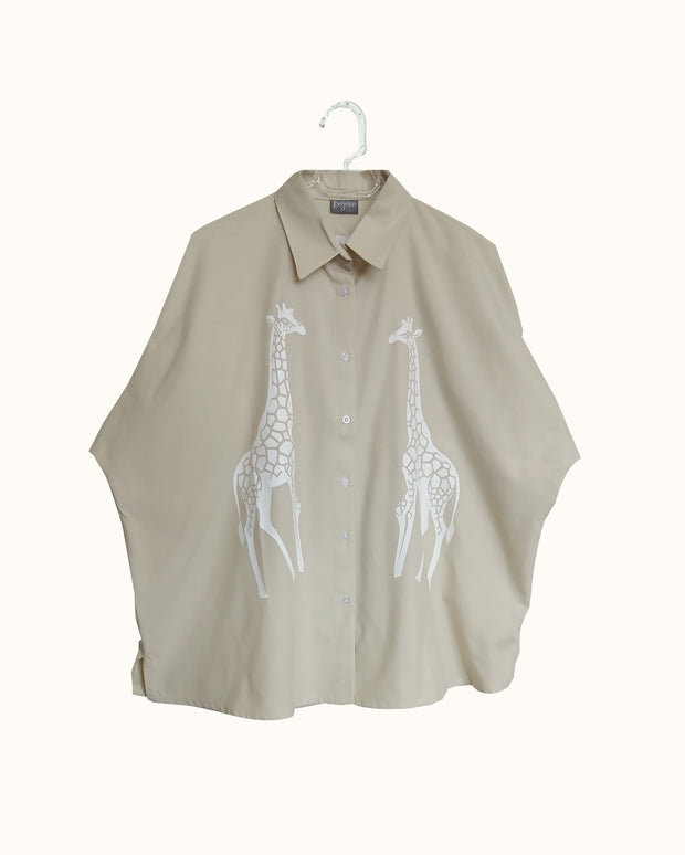 Oversized Shirt in Beige with Giraffe Print