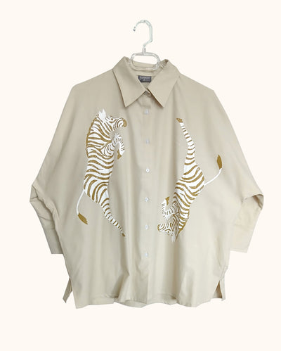 Oversized Shirt in Beige with Zebra Print