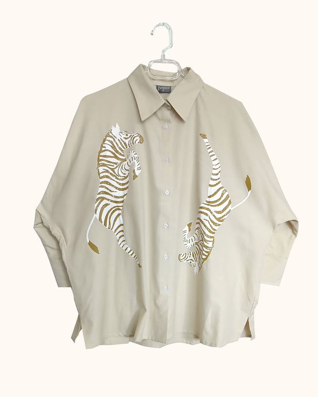 Oversized Shirt in Beige with Zebra Print