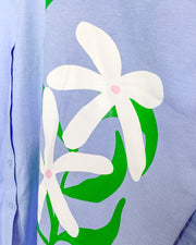 Oversized Shirt in Blue with Singe Flower Print