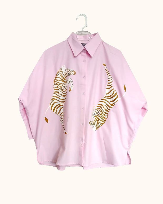 Oversized Shirt in Pink with Zebra Print