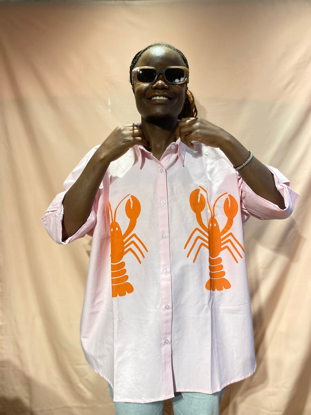 Oversized Shirt in Pink with Amber Lobster Print