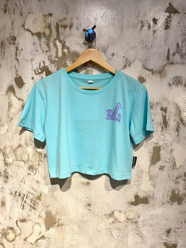 Crop Top T - Shirt Light Blue With giraffe print.