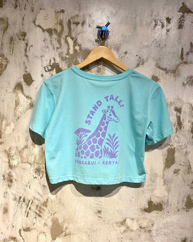 Crop Top T - Shirt Light Blue With giraffe print.